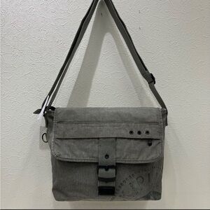 Vintage Kipling Washed Denim Gray Messenger Bag, Front Flap w/ Latch Closure,EUC